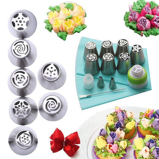 Gluschwein - Spritztüllen Set aus Edelstahl (13 teilig) für Cupcakes & Kuchen Dekoraktion