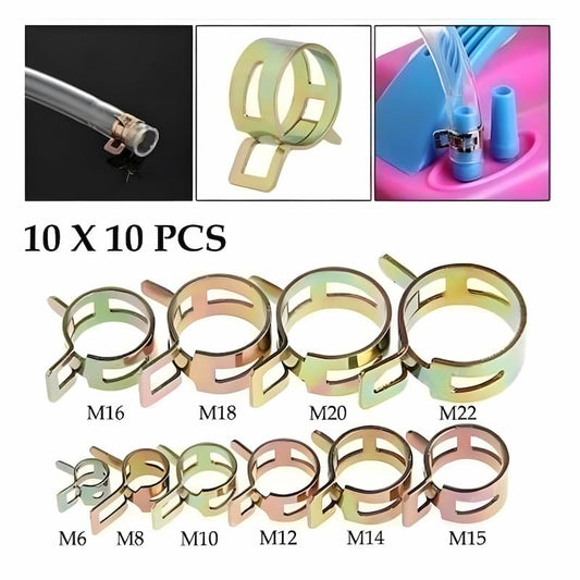 SpringClamp - Set mit 100 elastischen Metallklemmen für Schläuche – Durchmesser 6–22 mm