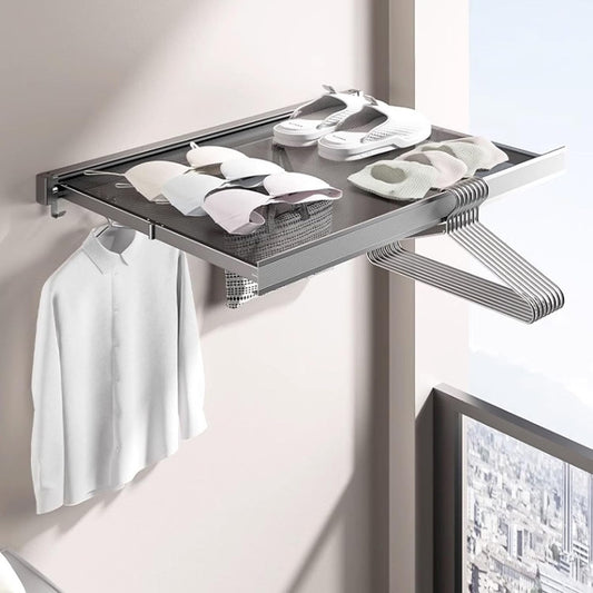 Husamana - Estante de pared plegable para ropa: ahorra espacio con doble espacio de secado