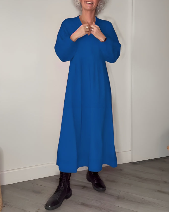 Gluschwein - Amanda - Langes Kleid mit V-Ausschnitt Blau