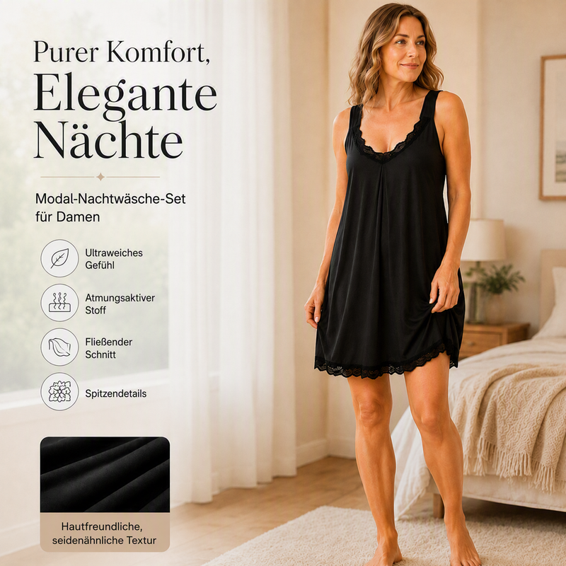 👗🌙 50% RABATT! Damen Spitzen-V-Ausschnitt Nachthemd – Lockeres Modal Unterkleid – Bequem, atmungsaktiv & perfekt für erholsamen Schlaf ✨