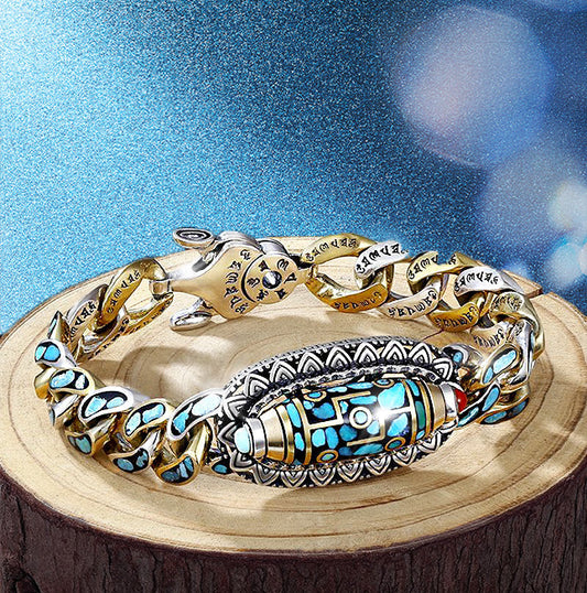 Gluschwein - ✨Neun-Augen-Dzi-Armband mit Mantra mit sechs Charakteren in Türkis✨