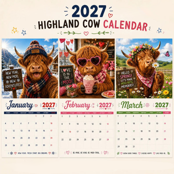 Gluschwein - 🐮 JETZT 50 % RABATT! 🗓️ Lustiger Wandkalender 2027 mit Hochlandrindern – A4-Format zum Aufhängen, charmantes Design und ein ganzes Jahr voller Spaß – Perfekt für Zuhause, Büro oder als Geschenk ✨
