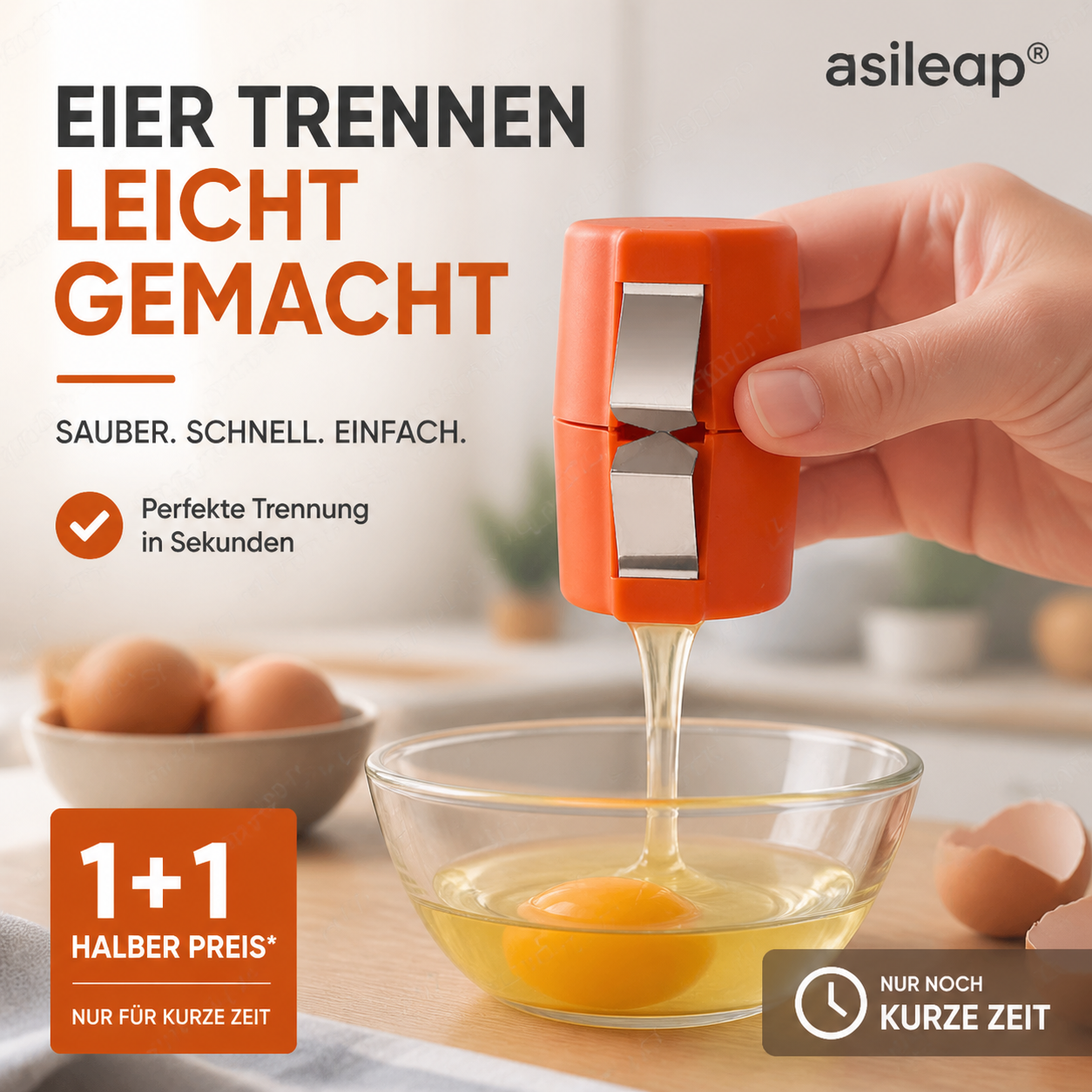 📢📢 JETZT 50 % RABATT!! ⏰ 2-in-1 Eierknacker & Eigelb-Separator – hygienisch, einfach in der Handhabung & vielseitig für rohe und gekochte Eier 🥚