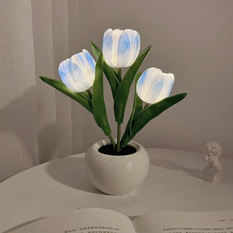 Gluschwein - LED-Tulpen-Nachtlicht-Blumen-Tischlampe 3 Blumen - Farbverlauf blau