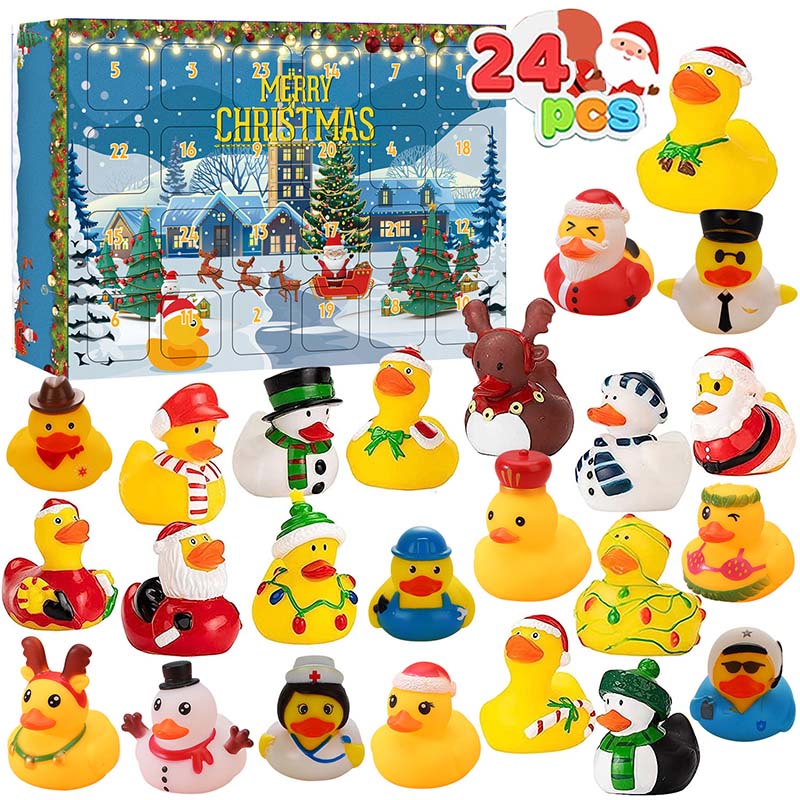 Calendario de Adviento navideño de 24 piezas con patitos de goma