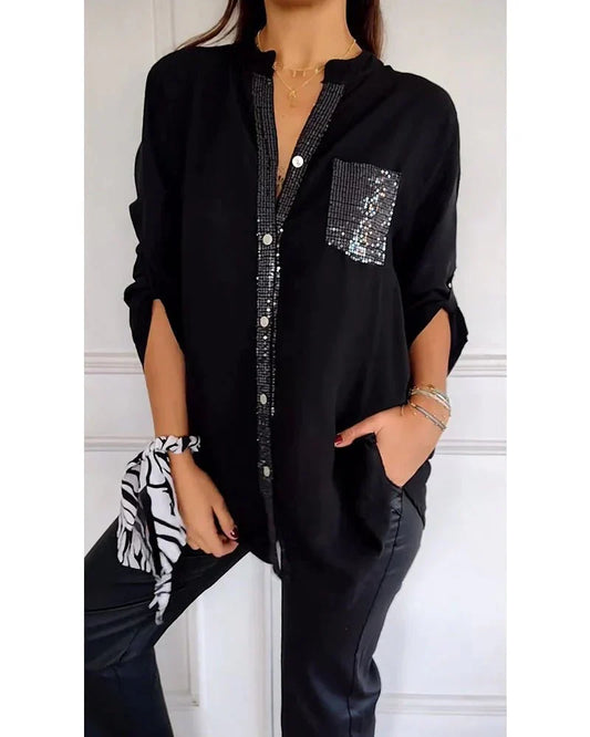 Aria | Baumwollbluse mit V-Ausschnitt und Pailletten - 1+1 GRATIS