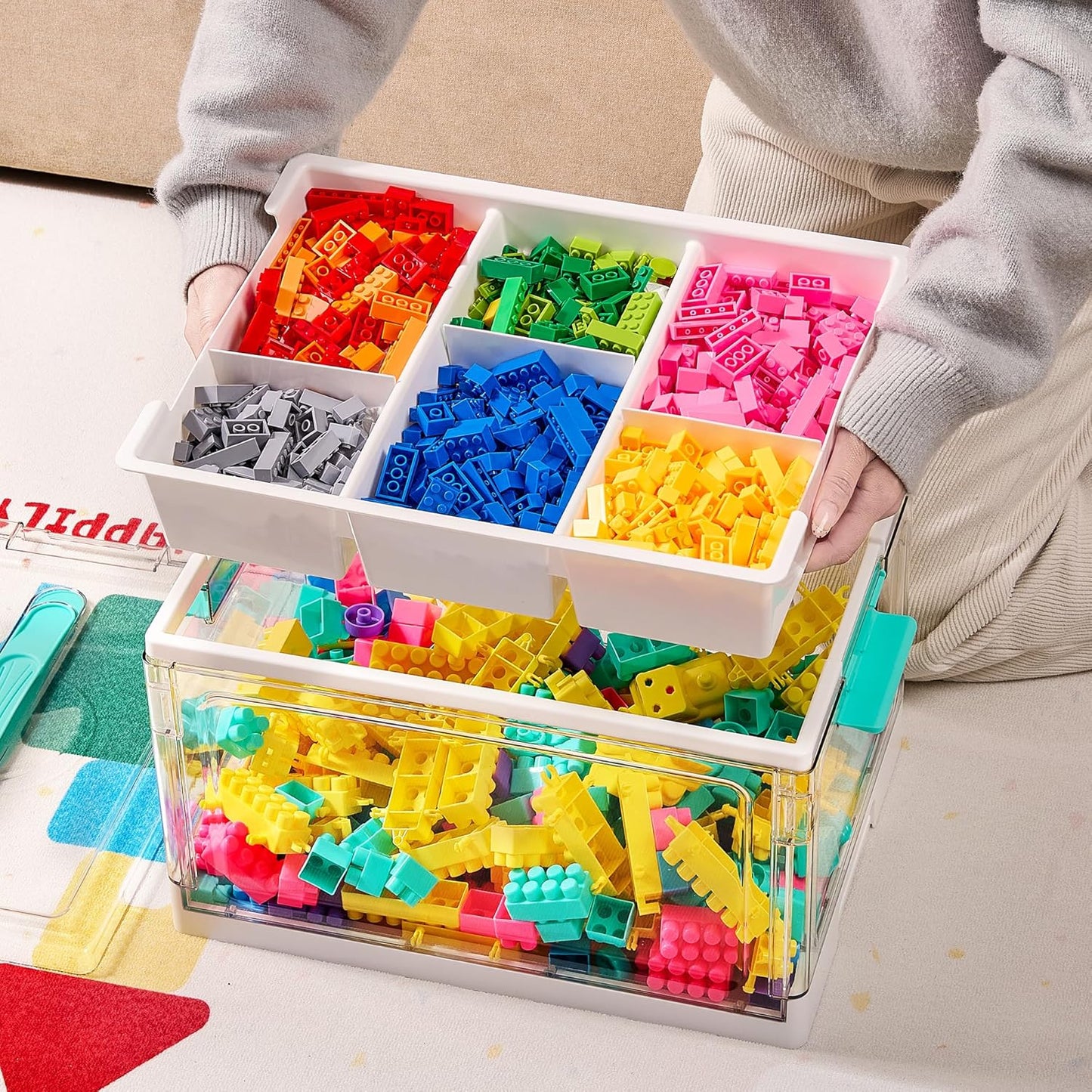 Clear Organizers - Aufbewahrungsbox mit herausnehmbaren Fächern und Trennwänden | Ideal zum Ordnen von Malutensilien, Spielzeug, Bastelbedarf usw