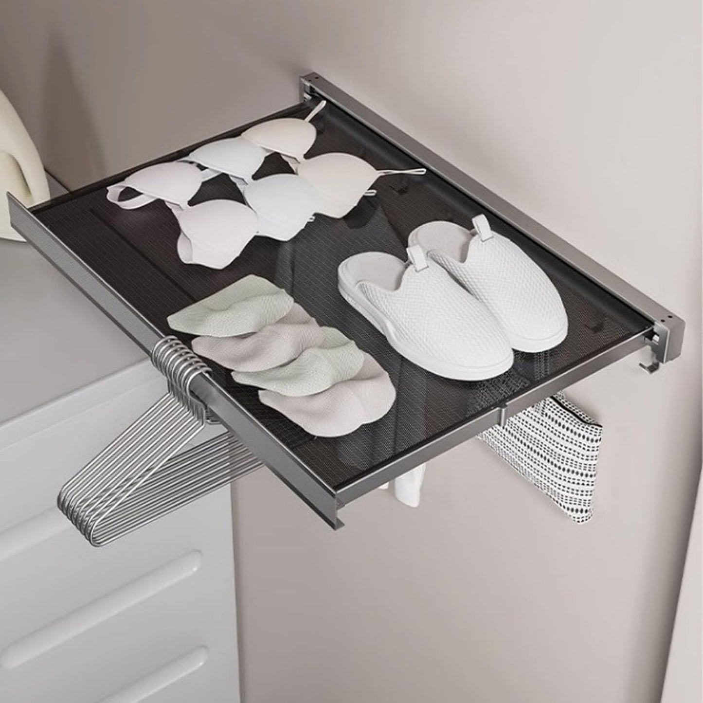 Husamana - Estante de pared plegable para ropa: ahorra espacio con doble espacio de secado