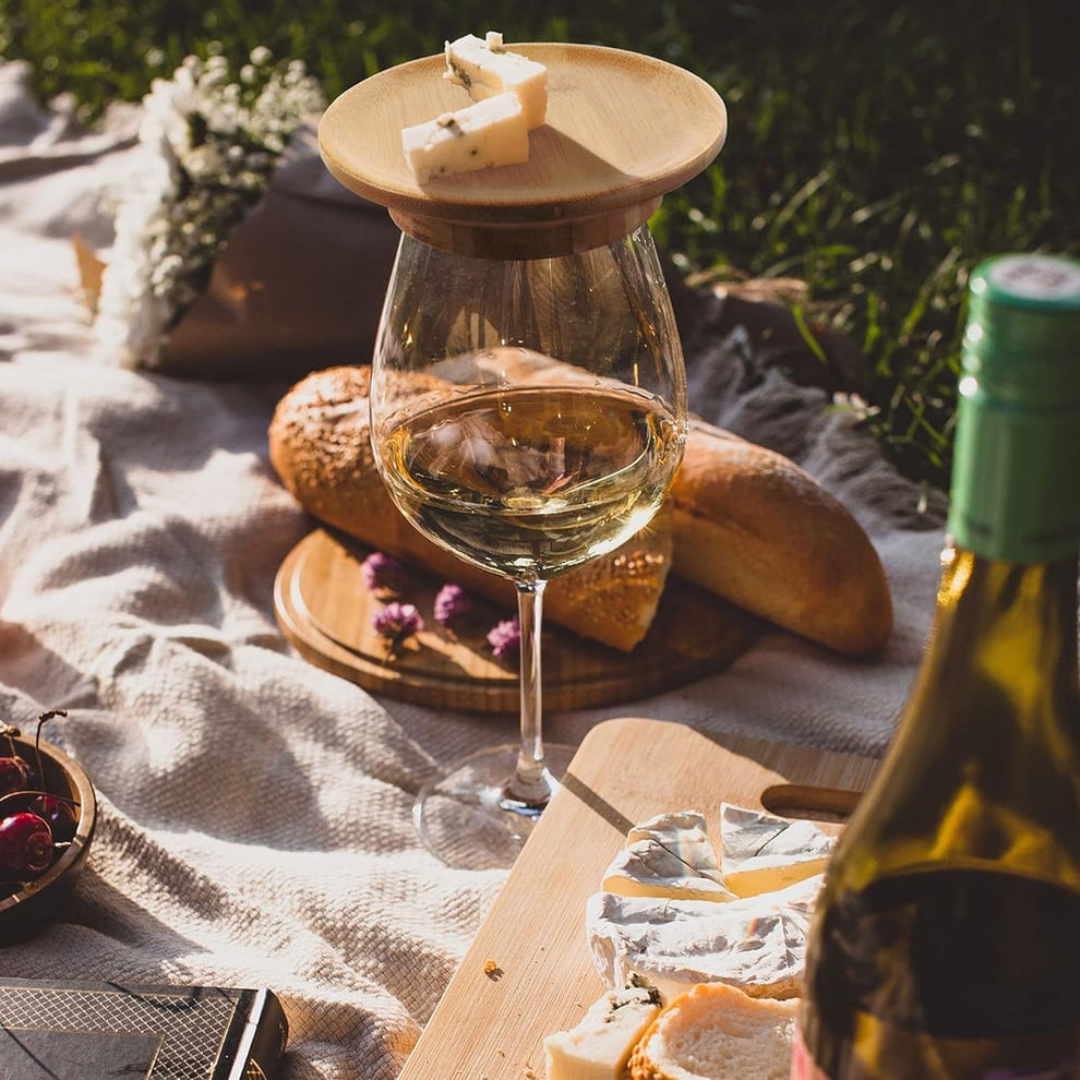 WineGlassPlate - Porte-verres à vin en bambou — Élégant porte-verres pour vos soirées œnologiques