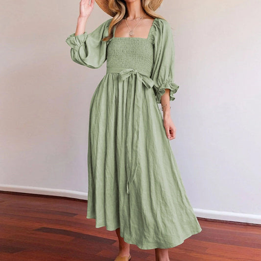 Gluschwein - French Ruffled Lantern Sleeves Multi-wear Dress Green hellgrün