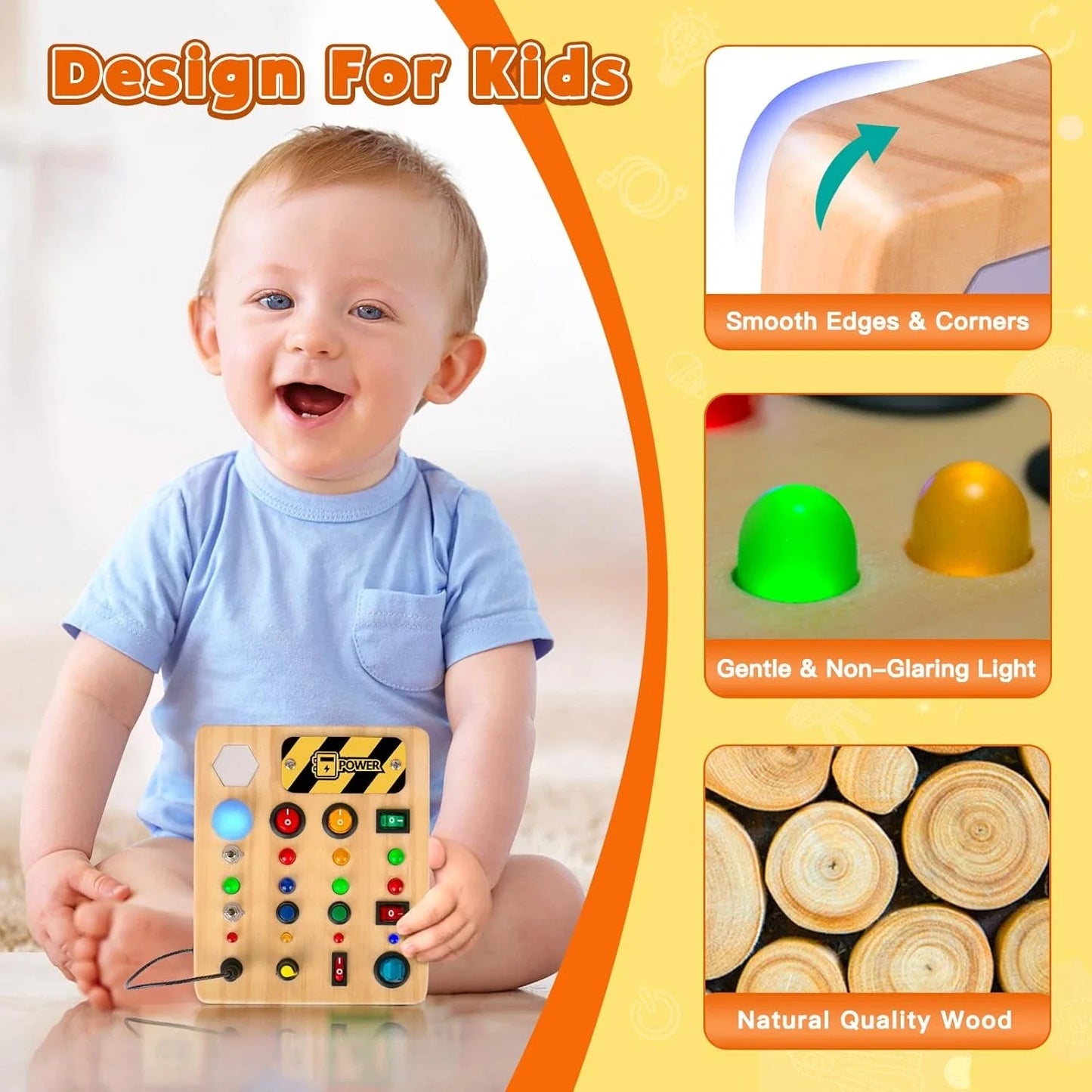 Gluschwein - Stimilus Board - Montessori-Sinnes-Schalt-Spielzeug aus Holz