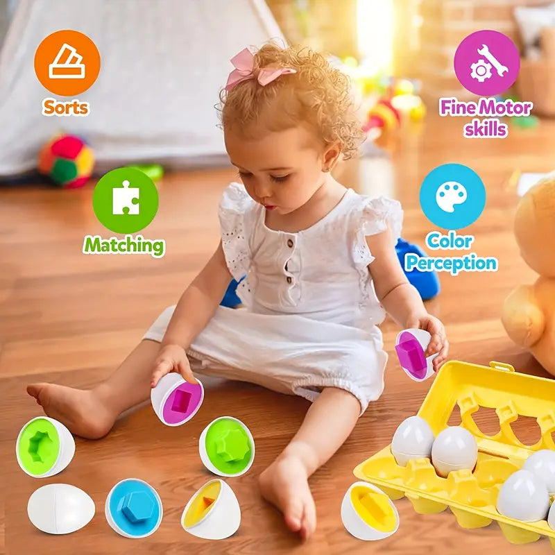 Egg Shapes - Montessori-Eier-Spielzeug – Puzzle zum Sortieren nach Farbe und Form für Kleinkinder: Förderung der Feinmotorik