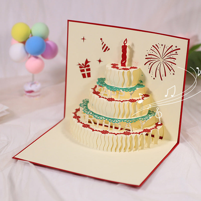 Carte de voeux 3D avec gâteau d'anniversaire musical 