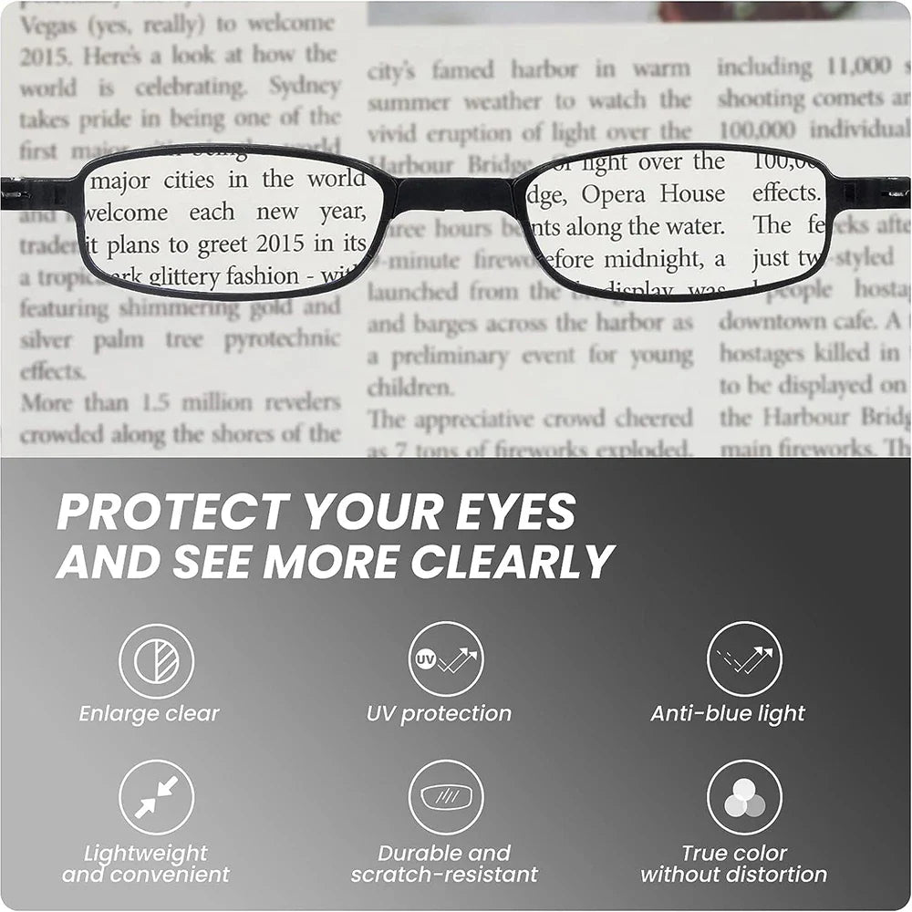 FoldGlasses - Gafas de lectura progresivas sin montura con filtro de luz azul y montura de titanio