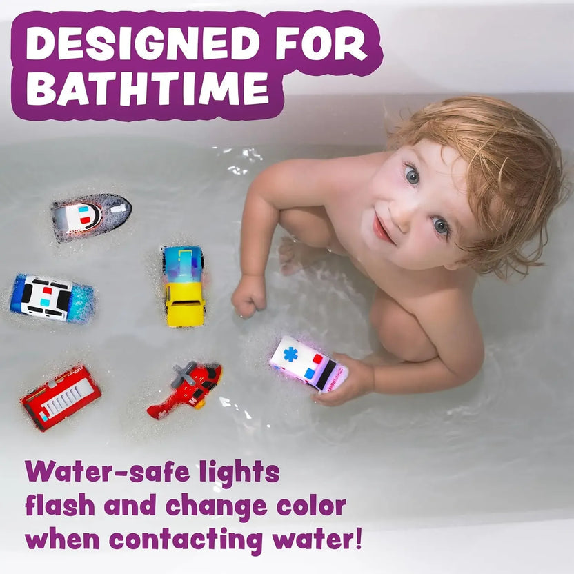 Bath Cars - Leuchtende Rettungsfahrzeug-Badespielzeuge – Wasseraktivierte LED-Autos