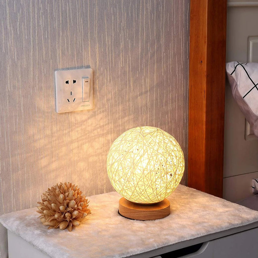 Rotan Ball Lamp - Tischlampe Rattan Kugel 30 cm mit Dimmfunktion