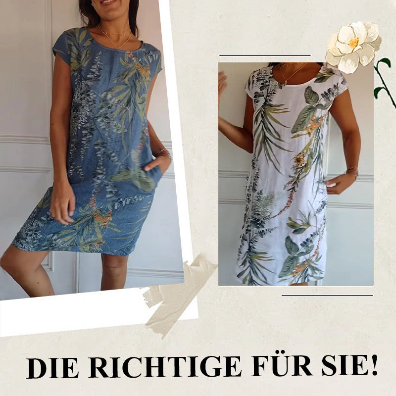 Gluschwein - 🌷56% RABATT❤️‍🔥Bedrucktes Kleid mit Rundhalsausschnitt aus Baumwolle und Leinen für Frauen