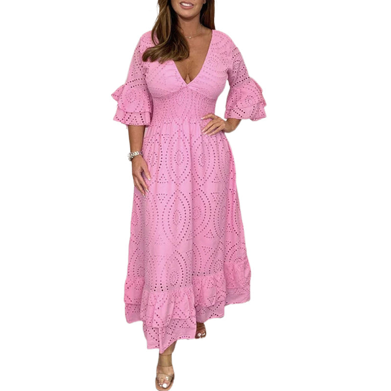 Gluschwein - V-Ausschnitt Kleid mit hoher Taille Rosa