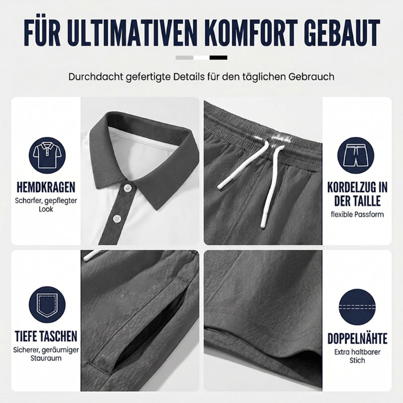 Gluschwein - 👕 2-teiliges Hemd- & Shorts-Set für Herren – bequem, atmungsaktiv & vielseitig für Sommer, Freizeit & Reisen ☀️🩳