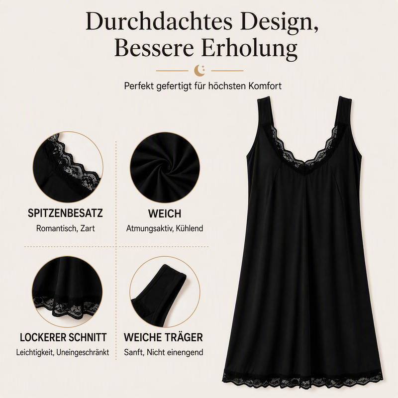 👗🌙 50% RABATT! Damen Spitzen-V-Ausschnitt Nachthemd – Lockeres Modal Unterkleid – Bequem, atmungsaktiv & perfekt für erholsamen Schlaf ✨