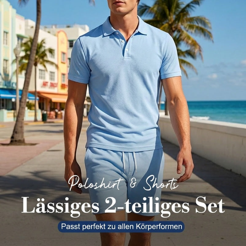 🔥Solange der Vorrat reicht 40 % Rabatt!🎉Zweiteiliges Sommer-Set für Herren aus Polohemd und Shorts