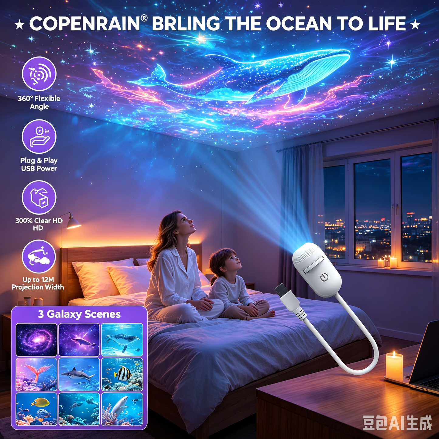 Plug-and-Play-HD-Projektor „Galaxy & Ocean“ als Nachtlicht🥳Über 50.000 zufriedene Nutzer