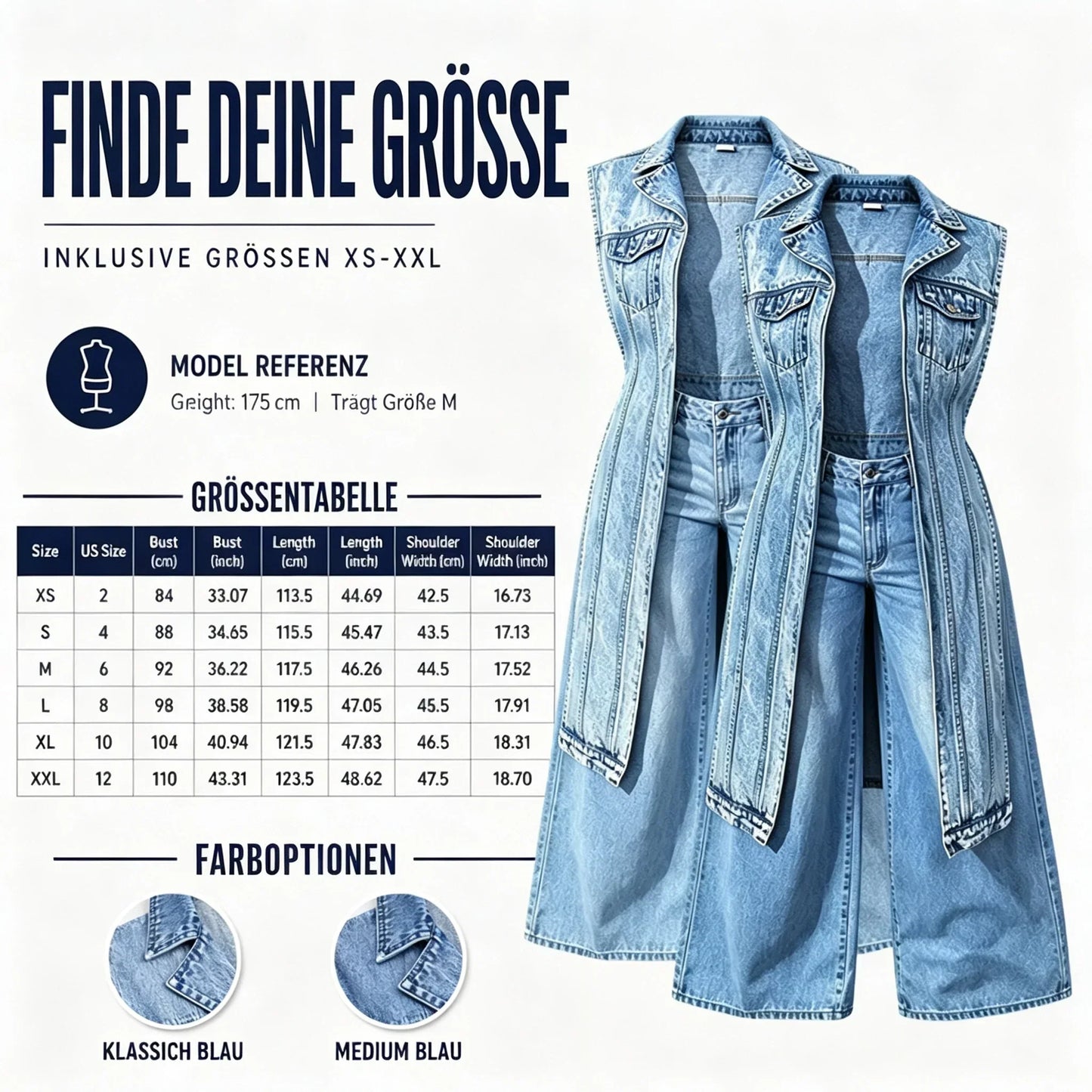 ☀️Sonderangebot: 50 % RABATT👗Damen Gilet-Stil Ärmelloses Jeanskleid mit hohem Schlitz