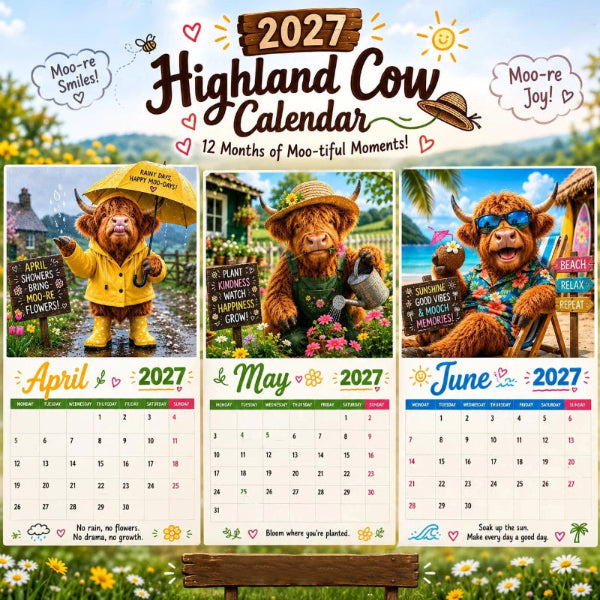 Gluschwein - 🐮 JETZT 50 % RABATT! 🗓️ Lustiger Wandkalender 2027 mit Hochlandrindern – A4-Format zum Aufhängen, charmantes Design und ein ganzes Jahr voller Spaß – Perfekt für Zuhause, Büro oder als Geschenk ✨