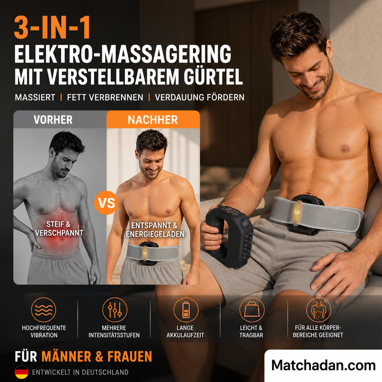 ⏰ Nur noch heute 50% Rabatt! 🟣 3-in-1 Multifunktionaler elektrischer Faszienring mit verstellbarem Gurt, Massage, Fettabbau & Verdauungsförderung für Bauch, Beine, Rücken & Schultern ✨