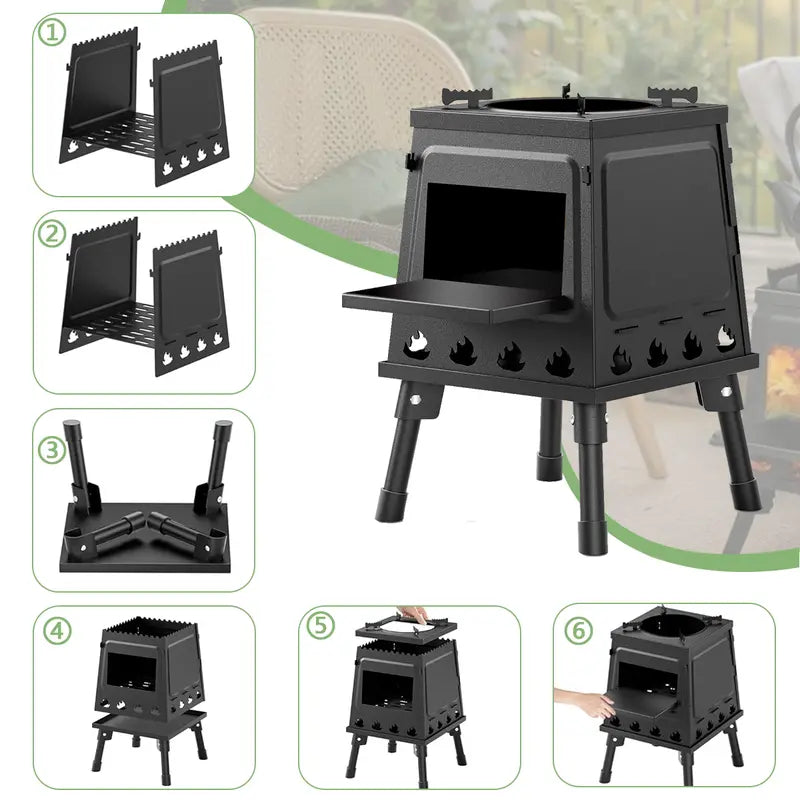 Gluschwein - Klappbarer Outdoor-Holzofen – Tragbarer Feuerofen für Camping, Picknick & Grillen🔥🏕️