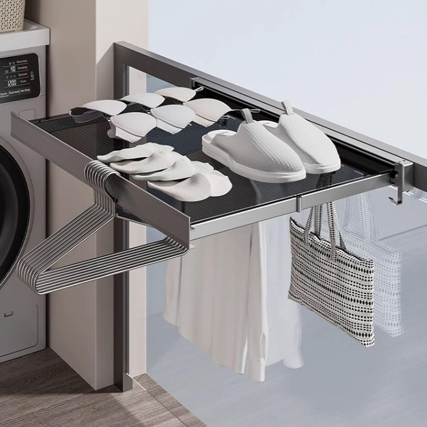 Husamana - Estante de pared plegable para ropa: ahorra espacio con doble espacio de secado