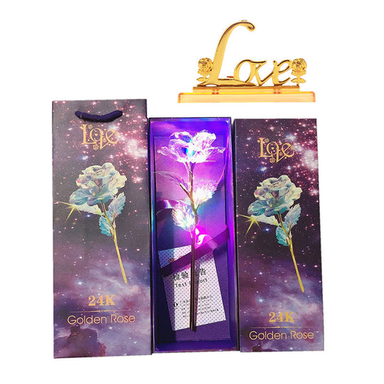 Gluschwein - Bunte Galaxy Rose mit Liebe Drahtgesteuertes Licht + Zertifikat + Box + Handtasche + Sockel