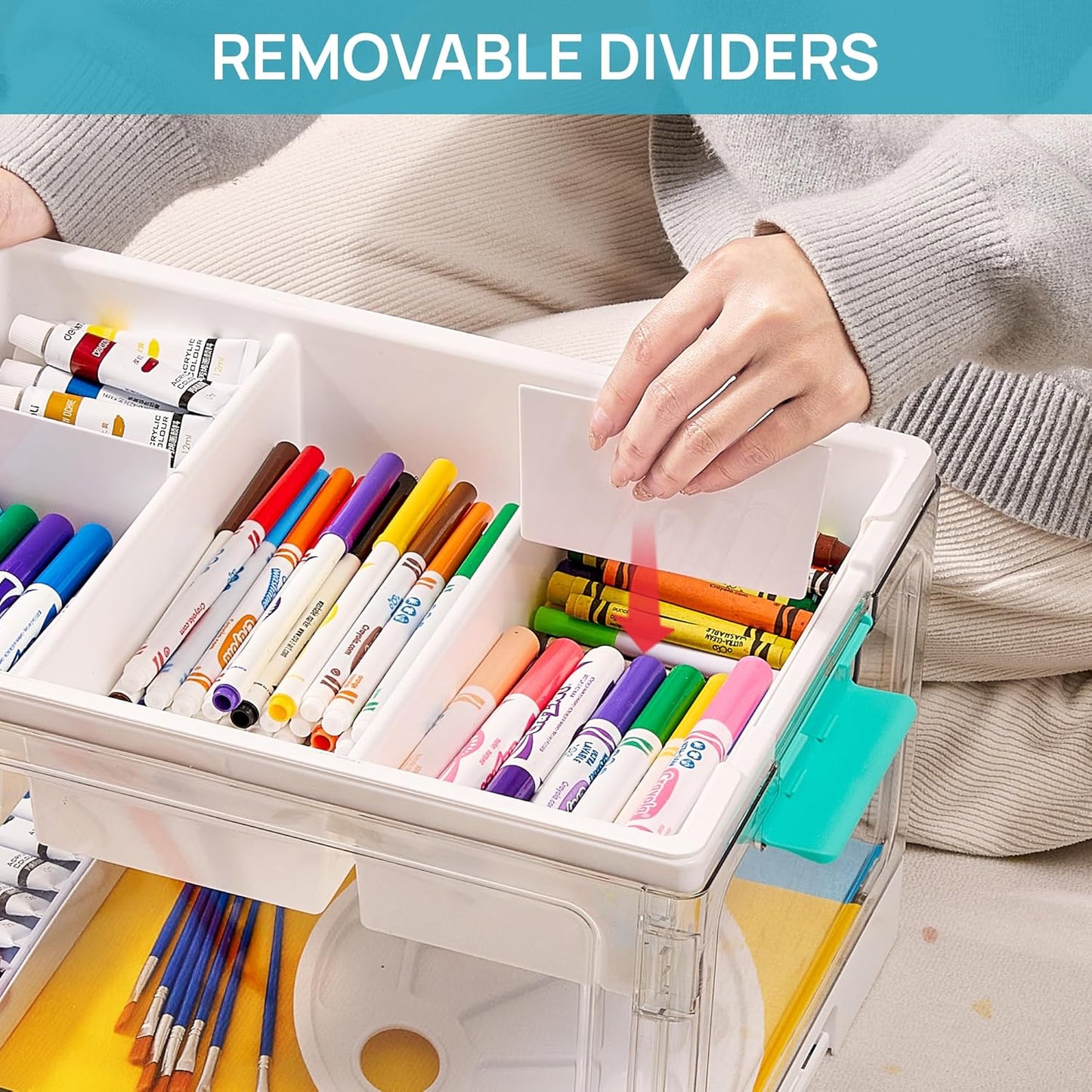 Clear Organizers - Aufbewahrungsbox mit herausnehmbaren Fächern und Trennwänden | Ideal zum Ordnen von Malutensilien, Spielzeug, Bastelbedarf usw