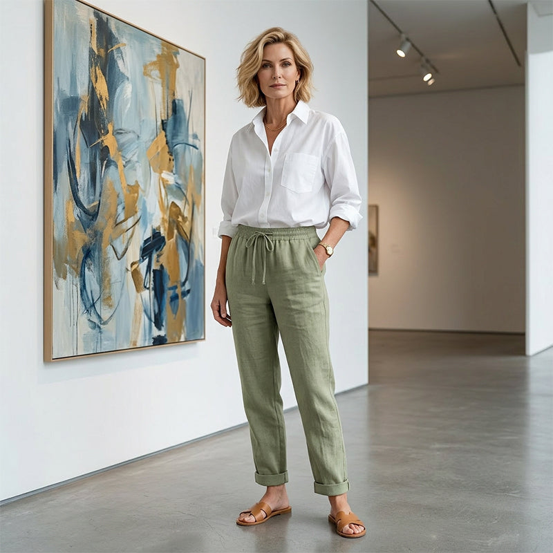 👖🌿 Damenhose aus Baumwolle & Leinen mit Elastischem Bund – Bequem, Atmungsaktiv & Lässiger Look 🥰（副本）