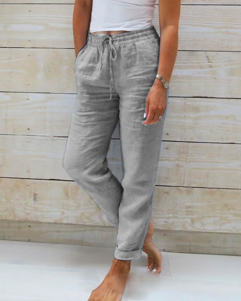 🌸Spring Sale 52% OFF🌿👖Damenhose aus Baumwolle & Leinen mit Elastischem Bund – Bequem, Atmungsaktiv & Lässiger Look 🥰