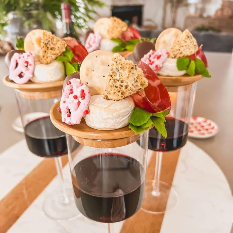 WineGlassPlate - Porte-verres à vin en bambou — Élégant porte-verres pour vos soirées œnologiques