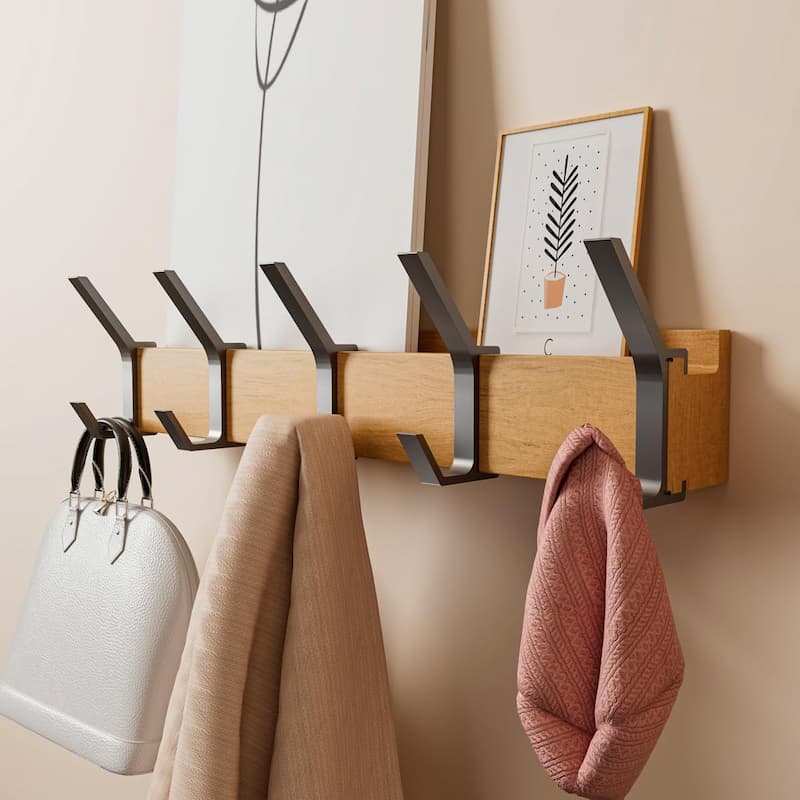 Gluschwein - Hanger Shelve - Wandgarderobe mit 5 Doppelhaken – Holz & Aluminium
