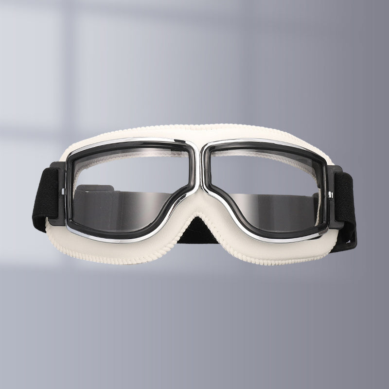 Gluschwein - Vintage-Motorradbrille weiß transparent