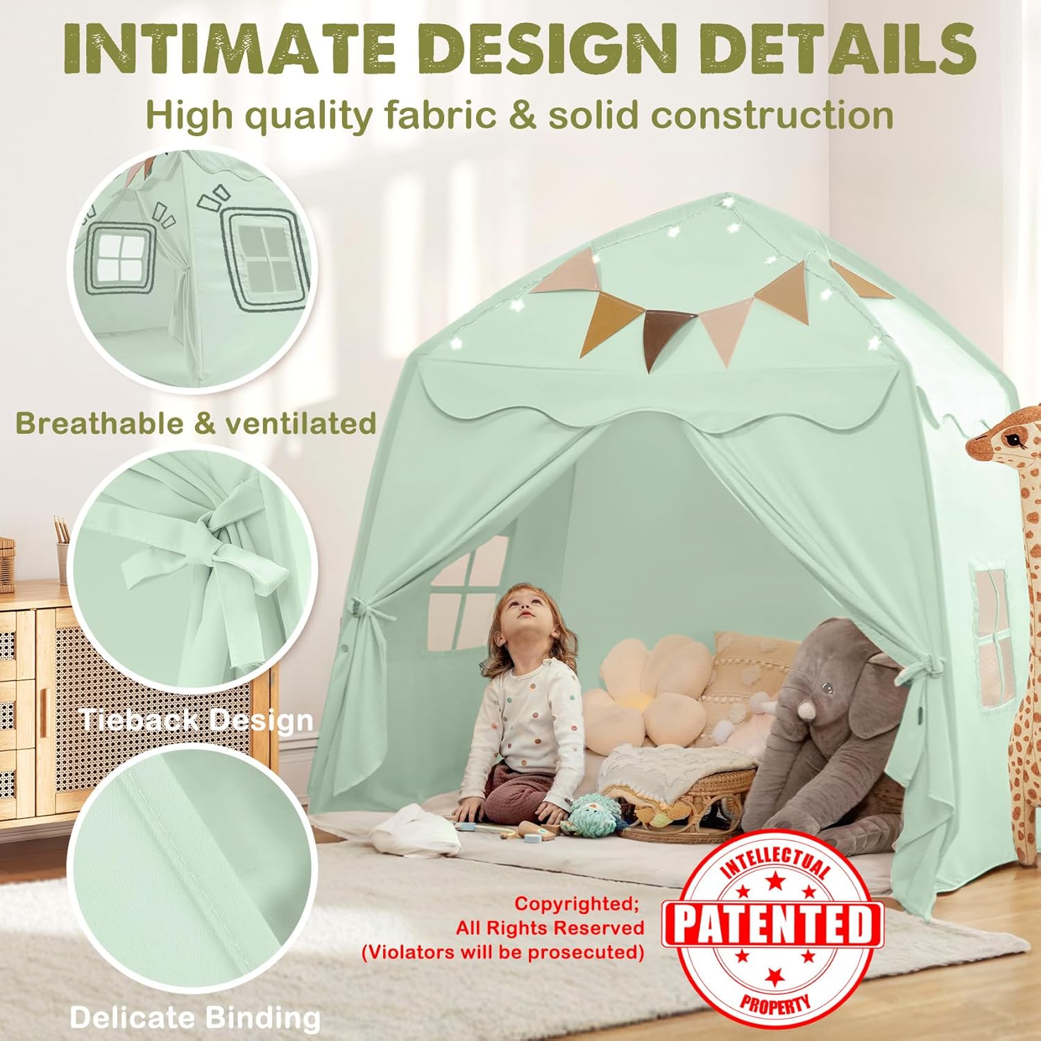 Gluschwein - Kids Play Tent - Spielzelt mit Sternenlichtern und Fähnchen