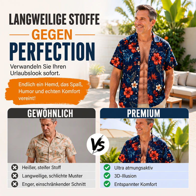 Herren Hawaii-Hemd Tropischer Blumendruck Kurzarm Lässiges Strand-Knopfhemd