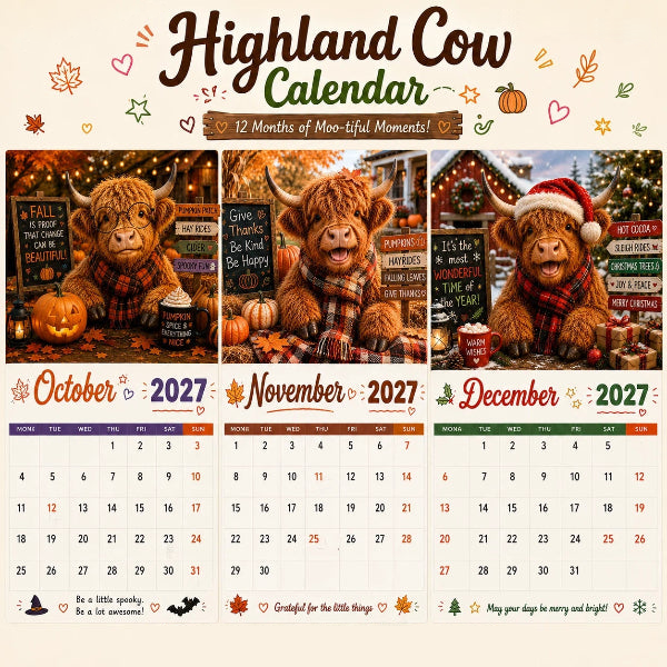 Gluschwein - 🐮 JETZT 50 % RABATT! 🗓️ Lustiger Wandkalender 2027 mit Hochlandrindern – A4-Format zum Aufhängen, charmantes Design und ein ganzes Jahr voller Spaß – Perfekt für Zuhause, Büro oder als Geschenk ✨