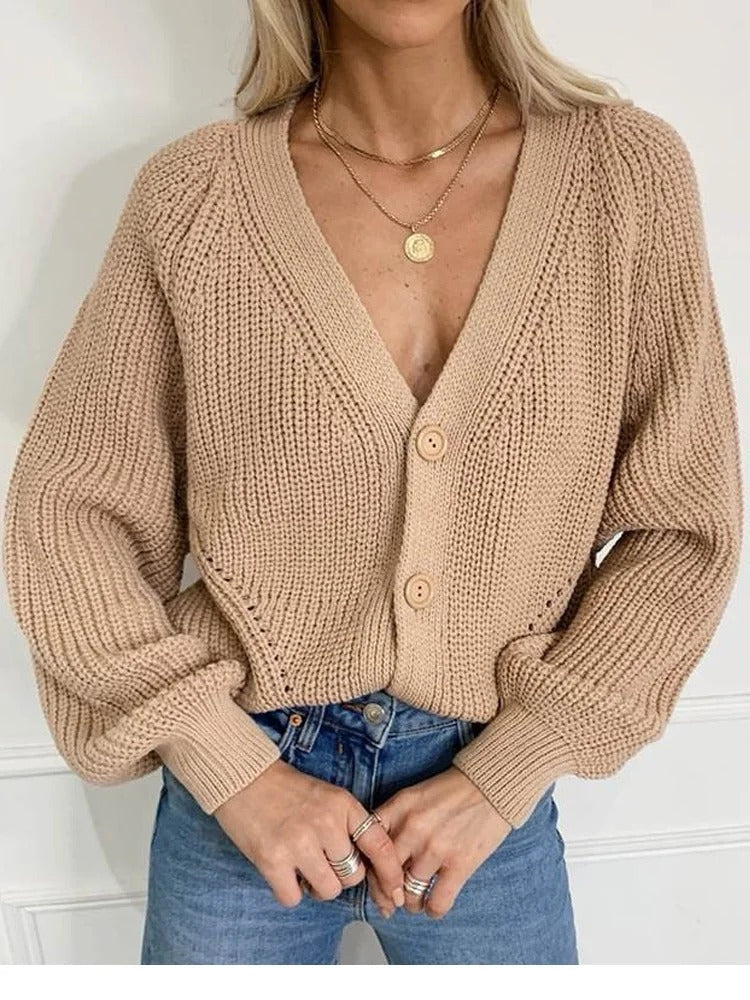 Damen Strickjacke mit Puffärmeln