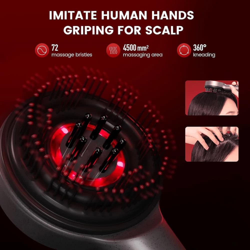 Vanura - Brosse à lumière rouge avec stimulation profonde du cuir chevelu
