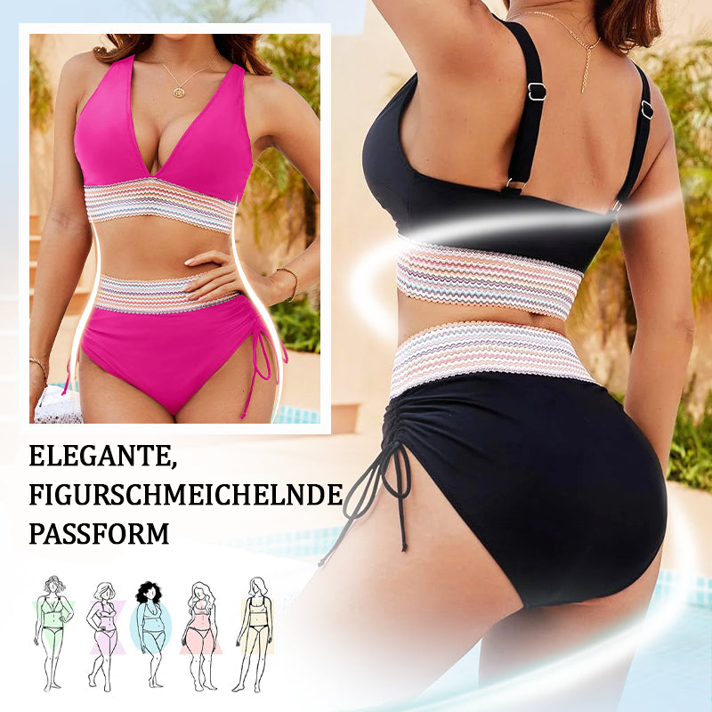 💥50% RABATT!🩱Patchwork-Bikini mit V-Ausschnitt, 2-teiliges Set