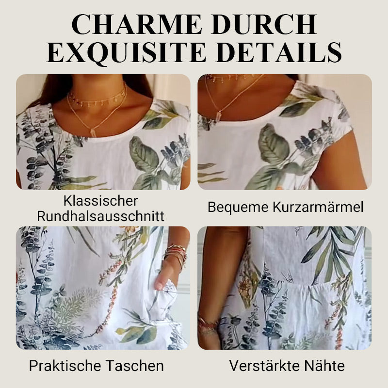 Gluschwein - 🌷56% RABATT❤️‍🔥Bedrucktes Kleid mit Rundhalsausschnitt aus Baumwolle und Leinen für Frauen