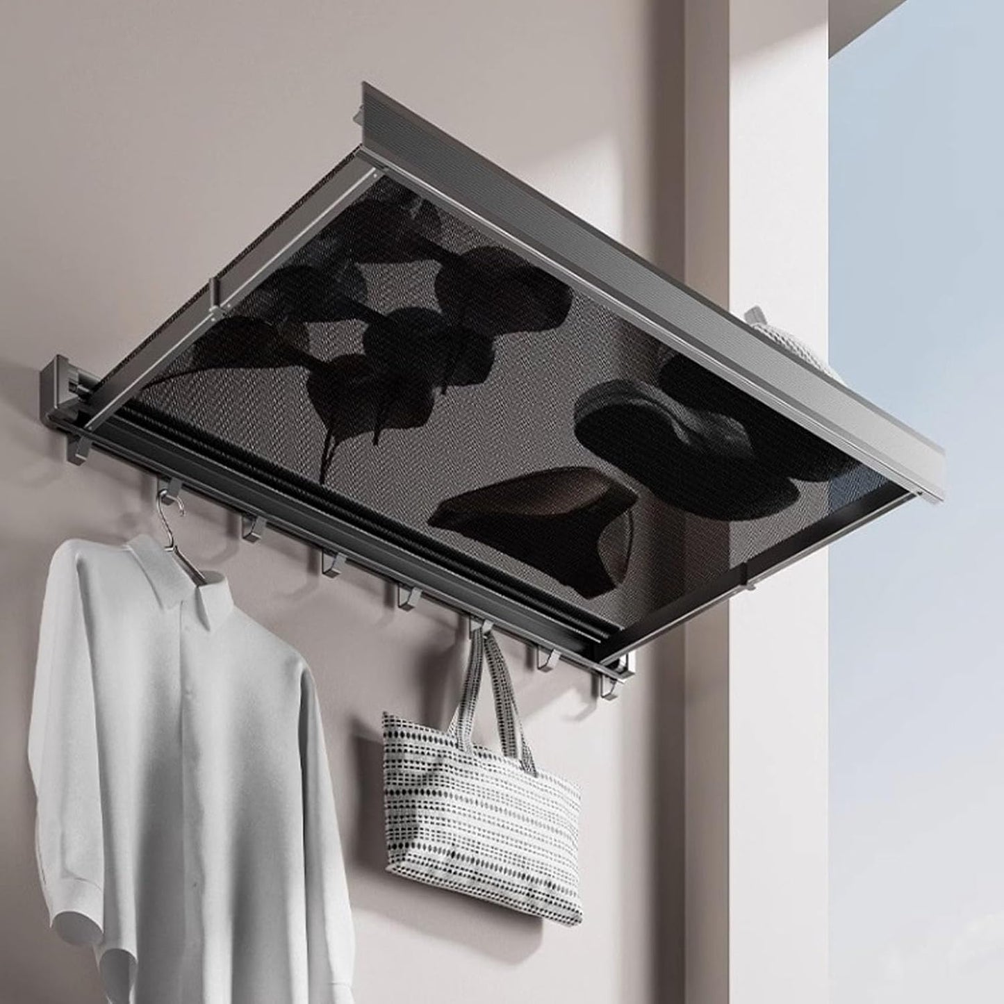 Husamana - Estante de pared plegable para ropa: ahorra espacio con doble espacio de secado