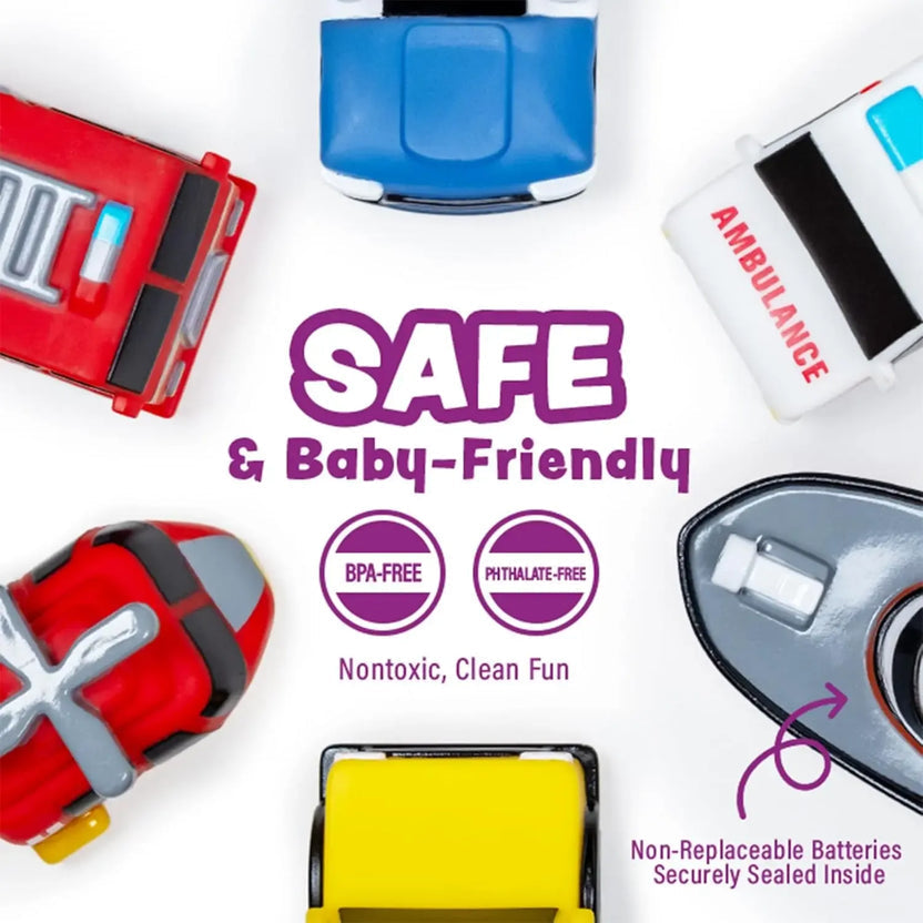 Bath Cars - Leuchtende Rettungsfahrzeug-Badespielzeuge – Wasseraktivierte LED-Autos