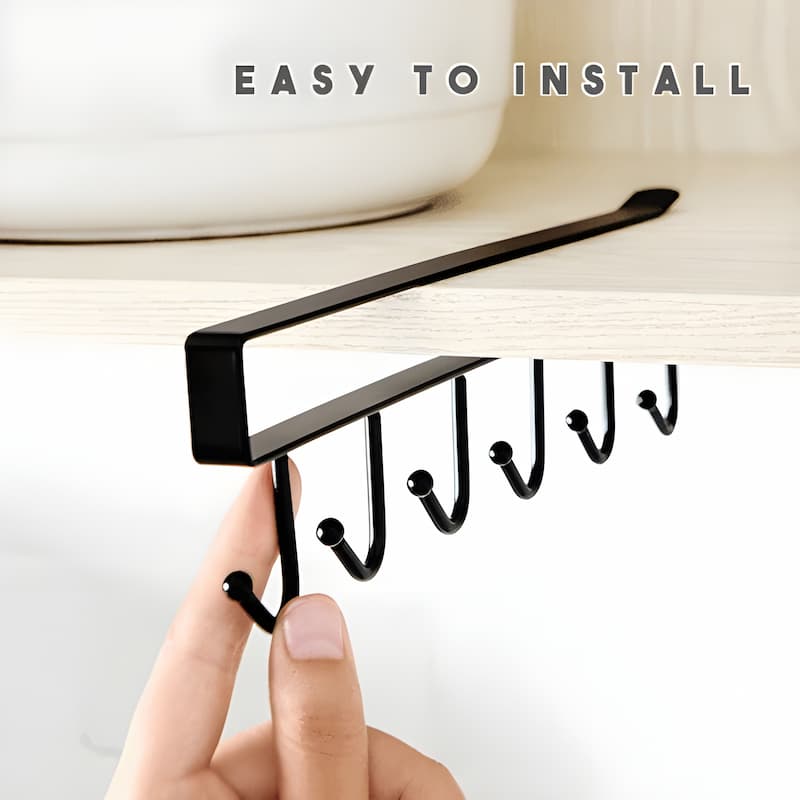 KitchenHooks - Unterbau-Hakenleiste – platzsparende Küchenaufbewahrung mit 6 Haken
