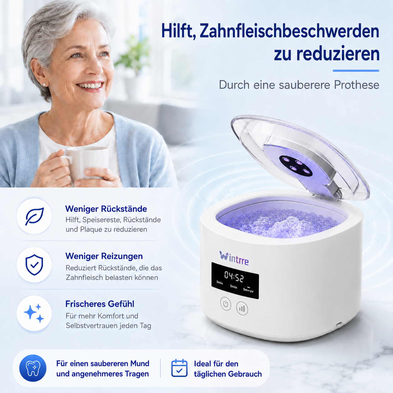 ❄️Sommerfrische 50 % Rabatt!🦷Denture Dome Ultraschall-UV-C-Reiniger – Für ein frischeres, saubereres Gebiss in nur 5 Minuten